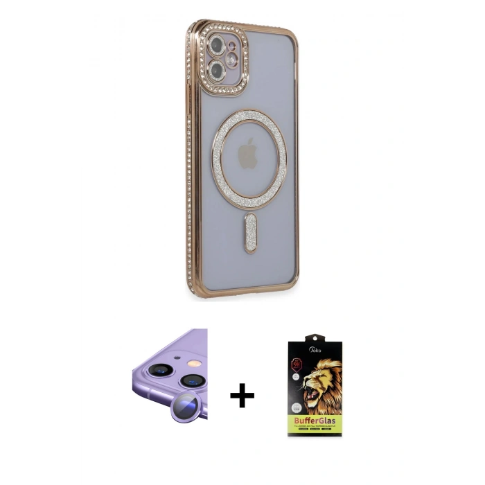 MARSİLYAN™- iPhone 11 Kılıf Zirve Doku Prime - Siyah Buffer Cam Ekran Koruyucu + Raze Metal Kamera Lens - MR