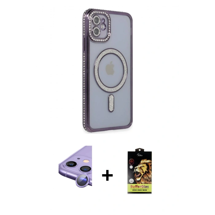 MARSİLYAN™- iPhone 11 Kılıf Zirve Doku Prime - Siyah Buffer Cam Ekran Koruyucu + Raze Metal Kamera Lens - MR