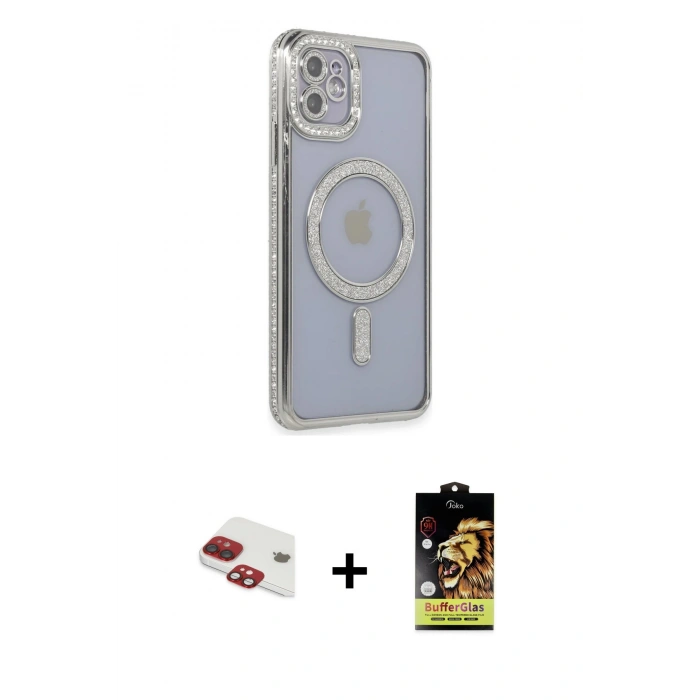 MARSİLYAN™- iPhone 11 Kılıf Zirve Doku Prime - Siyah Buffer Cam Ekran Koruyucu + Pers Alüminyum Kamera Lens - KI