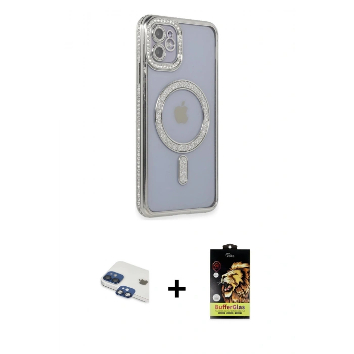 MARSİLYAN™- iPhone 11 Kılıf Zirve Doku Prime - Siyah Buffer Cam Ekran Koruyucu + Pers Alüminyum Kamera Lens - LT