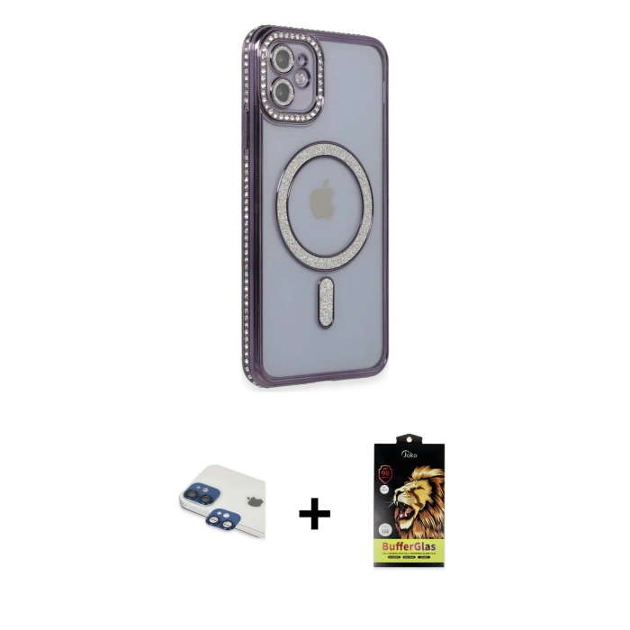 MARSİLYAN™- iPhone 11 Kılıf Zirve Doku Prime - Siyah Buffer Cam Ekran Koruyucu + Pers Alüminyum Kamera Lens - LT