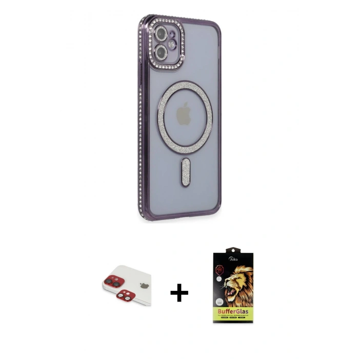 MARSİLYAN™- iPhone 11 Kılıf Zirve Doku Prime - Siyah Buffer Cam Ekran Koruyucu + Pers Alüminyum Kamera Lens - KI