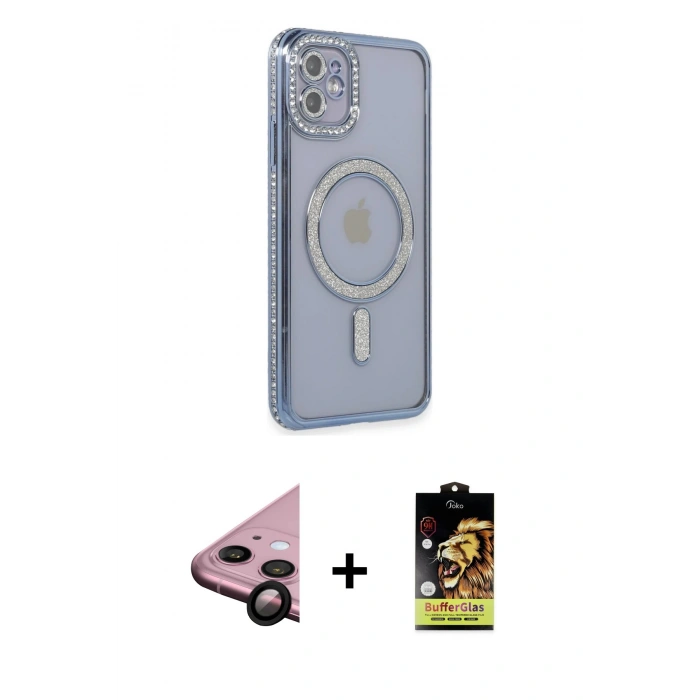MARSİLYAN™- iPhone 11 Kılıf Zirve Doku Prime - Siyah Buffer Cam Ekran Koruyucu + Raze Metal Kamera Lens - SH