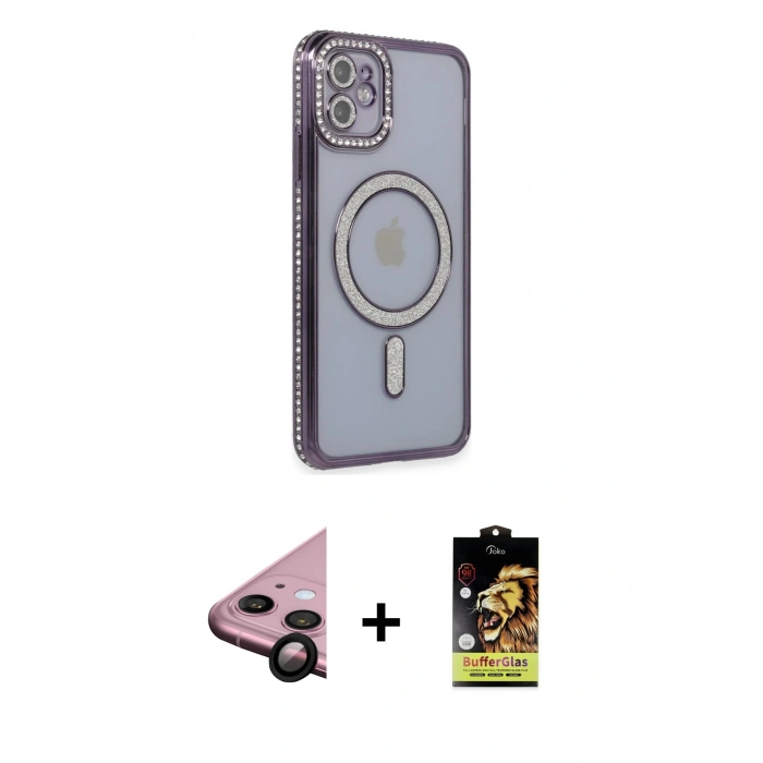 MARSİLYAN™- iPhone 11 Kılıf Zirve Doku Prime - Siyah Buffer Cam Ekran Koruyucu + Raze Metal Kamera Lens - SH