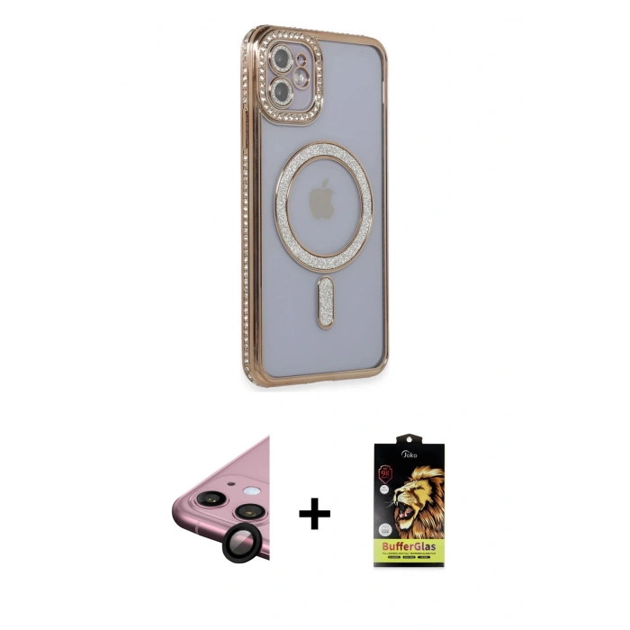 MARSİLYAN™- iPhone 11 Kılıf Zirve Doku Prime - Siyah Buffer Cam Ekran Koruyucu + Raze Metal Kamera Lens - SH