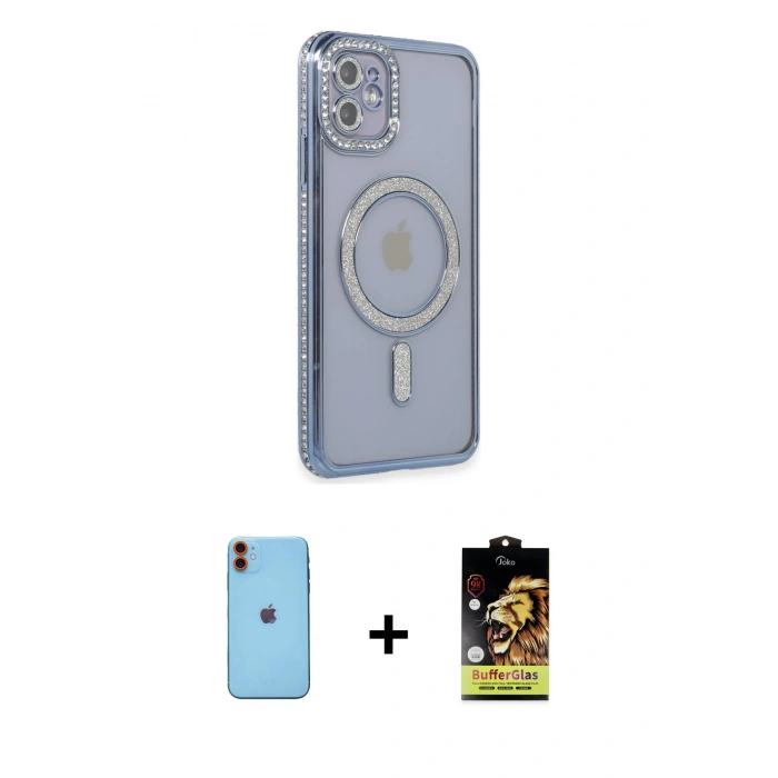 MARSİLYAN™- iPhone 11 Kılıf Zirve Doku Prime - Siyah Buffer Cam Ekran Koruyucu + Turuncu Neon Fosforlu Kamera Lens