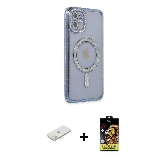 MARSİLYAN™- iPhone 11 Kılıf Zirve Doku Prime - Siyah Buffer Cam Ekran Koruyucu + Turuncu Renkli Kamera Lens Koruma Cam