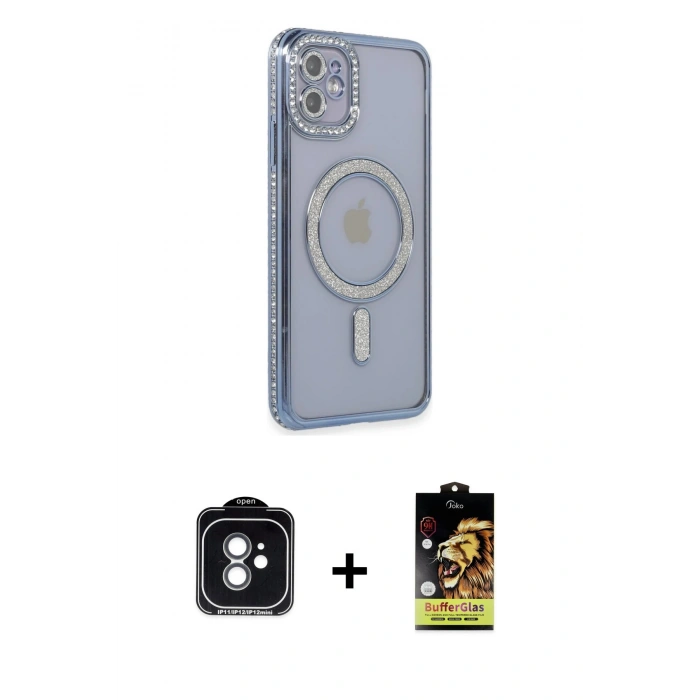 MARSİLYAN™- iPhone 11 Kılıf Zirve Doku Prime - Siyah Buffer Cam Ekran Koruyucu + PVD Metal Kamera Lens - YL