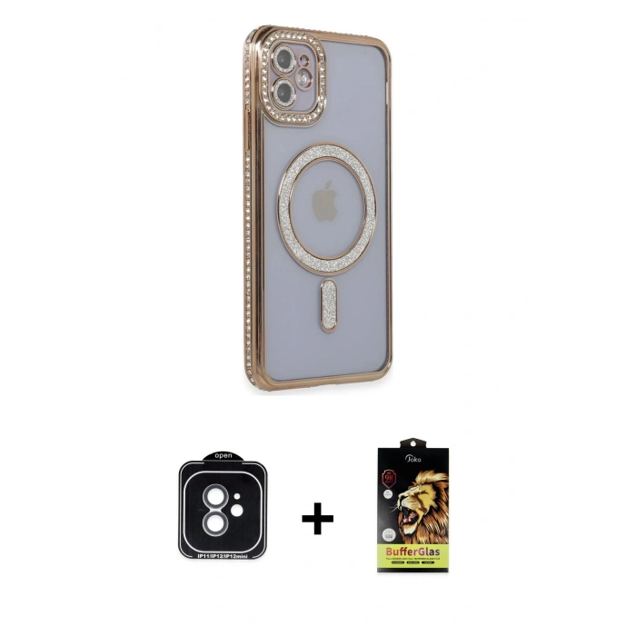 MARSİLYAN™- iPhone 11 Kılıf Zirve Doku Prime - Siyah Buffer Cam Ekran Koruyucu + PVD Metal Kamera Lens - YL