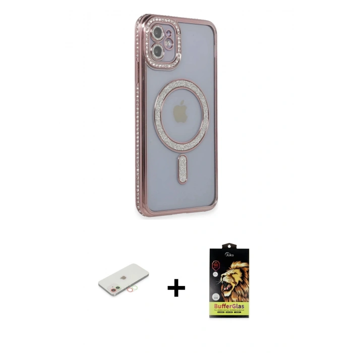 MARSİLYAN™- iPhone 11 Kılıf Zirve Doku Prime - Siyah Buffer Cam Ekran Koruyucu + Renkli Kamera Lens Koruma Cam - YL