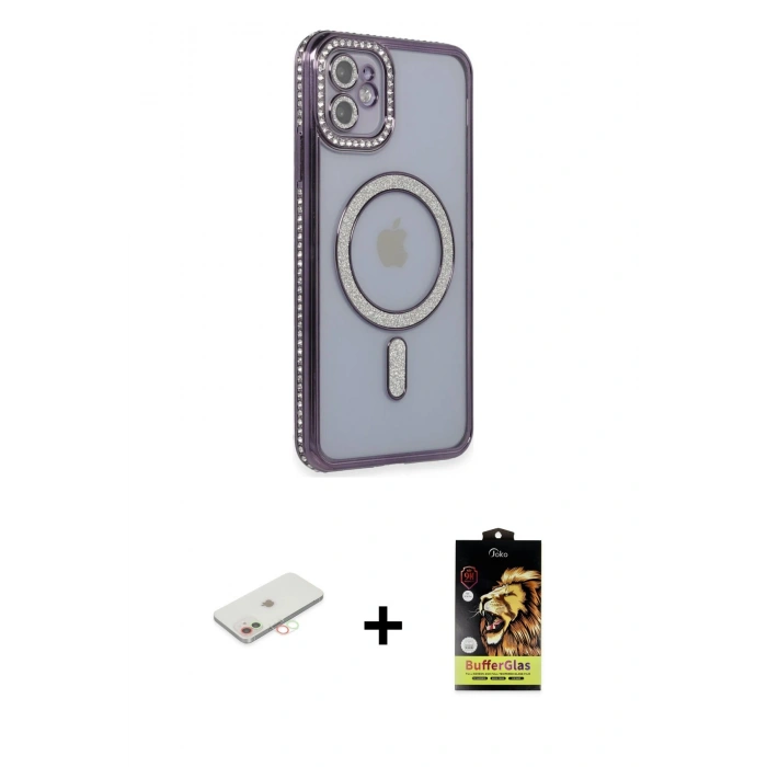 MARSİLYAN™- iPhone 11 Kılıf Zirve Doku Prime - Siyah Buffer Cam Ekran Koruyucu + Renkli Kamera Lens Koruma Cam - YL