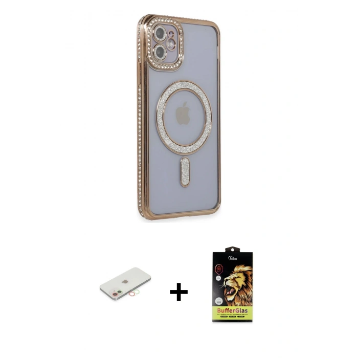 MARSİLYAN™- iPhone 11 Kılıf Zirve Doku Prime - Siyah Buffer Cam Ekran Koruyucu + Renkli Kamera Lens Koruma Cam - YL