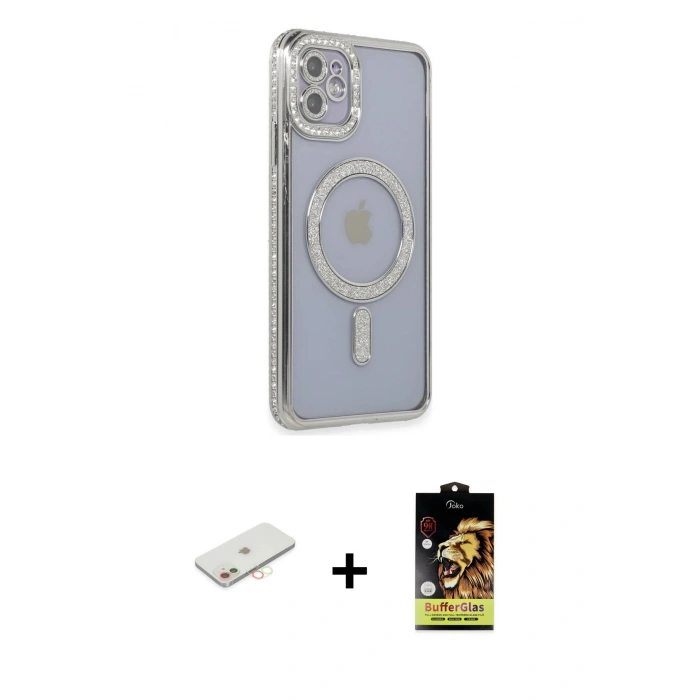 MARSİLYAN™- iPhone 11 Kılıf Zirve Doku Prime - Siyah Buffer Cam Ekran Koruyucu + Renkli Kamera Lens Koruma Cam - YL
