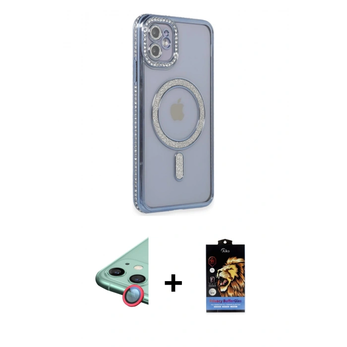 MARSİLYAN™- iPhone 11 Kılıf Zirve Doku Prime - Siyah Buffer Hayalet Cam Ekran Koruyucu + Raze Metal Kamera Lens - KI