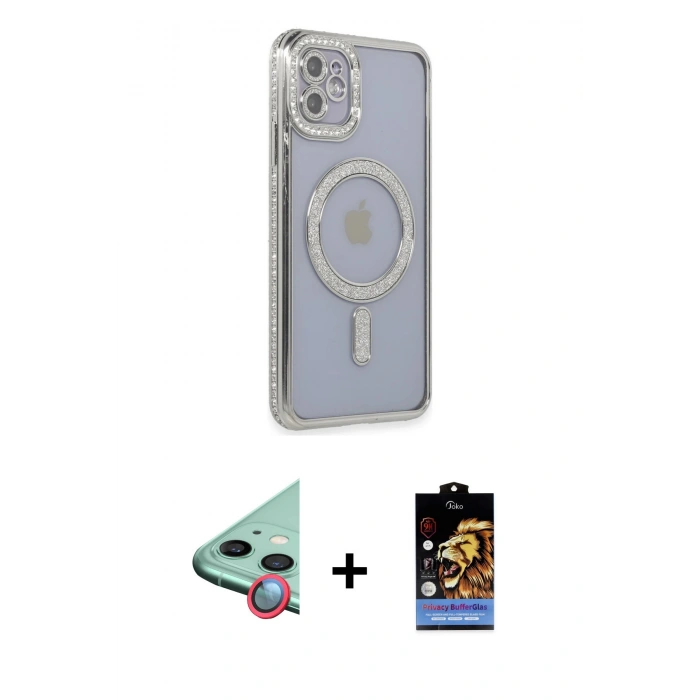 MARSİLYAN™- iPhone 11 Kılıf Zirve Doku Prime - Siyah Buffer Hayalet Cam Ekran Koruyucu + Raze Metal Kamera Lens - KI