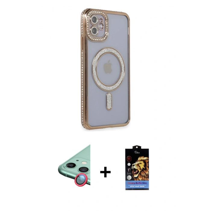 MARSİLYAN™- iPhone 11 Kılıf Zirve Doku Prime - Siyah Buffer Hayalet Cam Ekran Koruyucu + Raze Metal Kamera Lens - KI