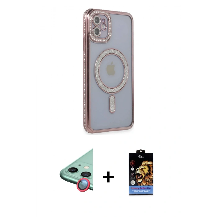 MARSİLYAN™- iPhone 11 Kılıf Zirve Doku Prime - Siyah Buffer Hayalet Cam Ekran Koruyucu + Raze Metal Kamera Lens - KI