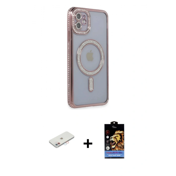 MARSİLYAN™- iPhone 11 Kılıf Zirve Doku Prime - Siyah Buffer Hayalet Cam Ekran Koruyucu + Renkli Kamera Lens Koruma Cam - PE