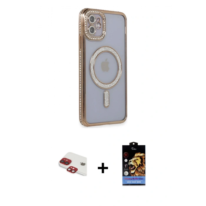 MARSİLYAN™- iPhone 11 Kılıf Zirve Doku Prime - Siyah Buffer Hayalet Cam Ekran Koruyucu + Pers Alüminyum Kamera Lens - KI