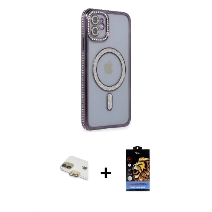 MARSİLYAN™- iPhone 11 Kılıf Zirve Doku Prime - Siyah Buffer Hayalet Cam Ekran Koruyucu + Pers Alüminyum Kamera Lens - GD