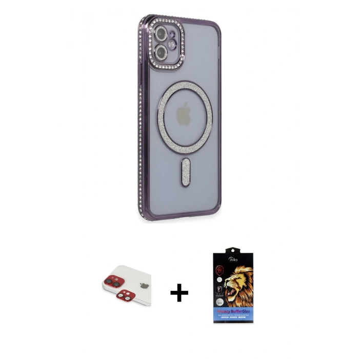 MARSİLYAN™- iPhone 11 Kılıf Zirve Doku Prime - Siyah Buffer Hayalet Cam Ekran Koruyucu + Pers Alüminyum Kamera Lens - KI