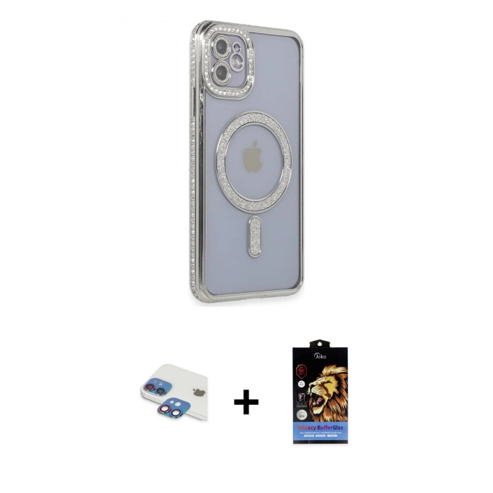 MARSİLYAN™- iPhone 11 Kılıf Zirve Doku Prime - Siyah Buffer Hayalet Cam Ekran Koruyucu + Pers Alüminyum Kamera Lens - GI