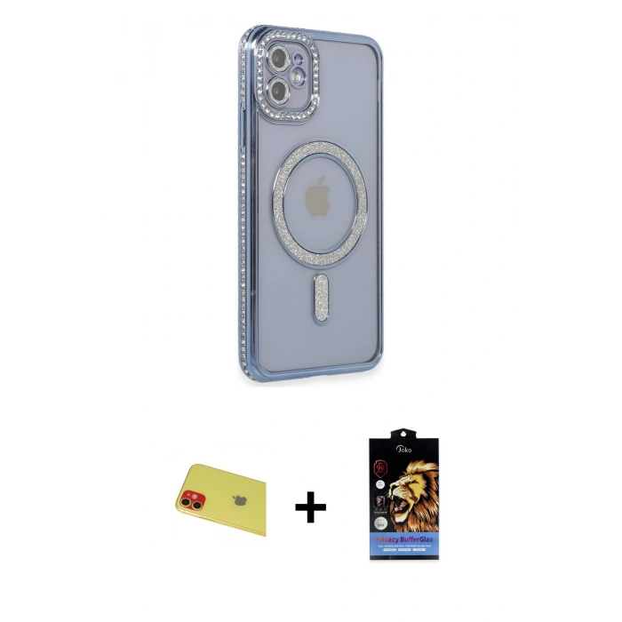 MARSİLYAN™- iPhone 11 Kılıf Zirve Doku Prime - Siyah Buffer Hayalet Cam Ekran Koruyucu + Rainbow Kamera Lens Koruma Cam - KI
