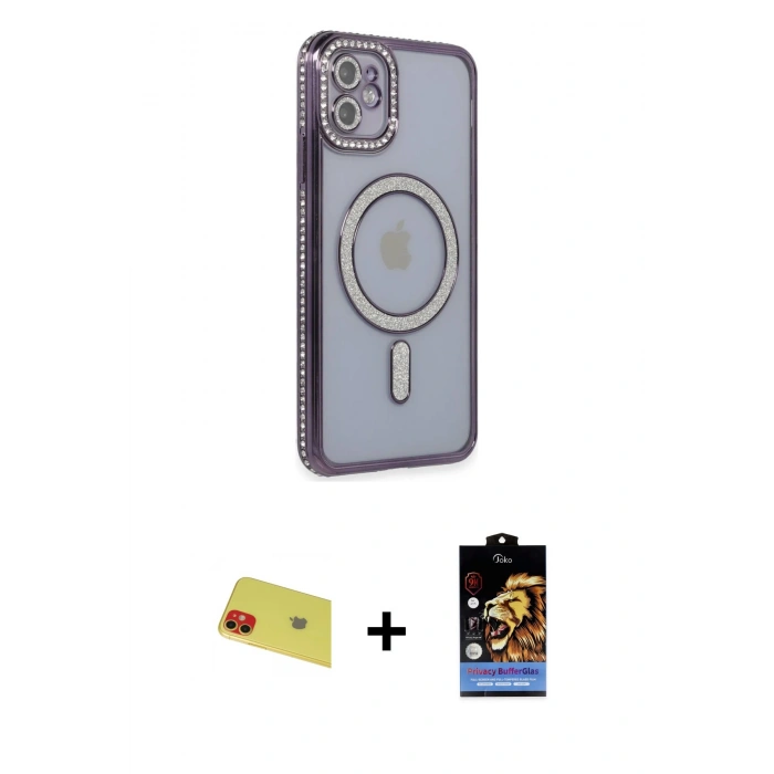 MARSİLYAN™- iPhone 11 Kılıf Zirve Doku Prime - Siyah Buffer Hayalet Cam Ekran Koruyucu + Rainbow Kamera Lens Koruma Cam - KI