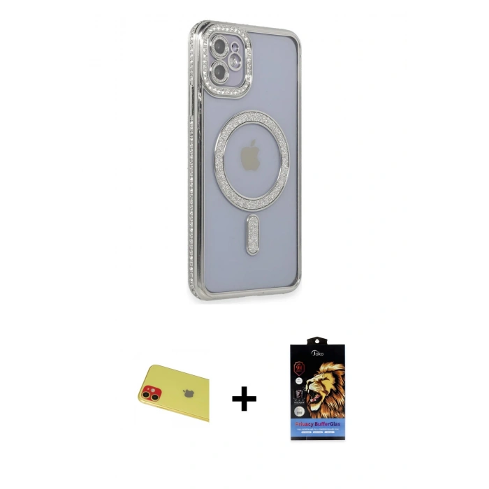 MARSİLYAN™- iPhone 11 Kılıf Zirve Doku Prime - Siyah Buffer Hayalet Cam Ekran Koruyucu + Rainbow Kamera Lens Koruma Cam - KI