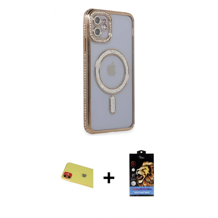 MARSİLYAN™- iPhone 11 Kılıf Zirve Doku Prime - Siyah Buffer Hayalet Cam Ekran Koruyucu + Rainbow Kamera Lens Koruma Cam - KI