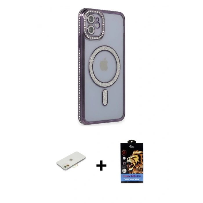 MARSİLYAN™- iPhone 11 Kılıf Zirve Doku Prime - Siyah Buffer Hayalet Cam Ekran Koruyucu + Renkli Kamera Lens Koruma Cam - TU