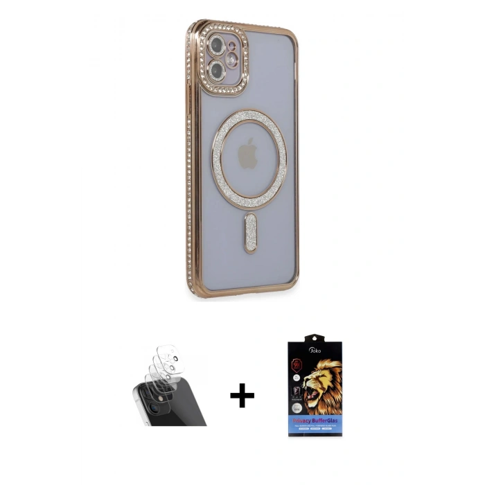 MARSİLYAN™- iPhone 11 Kılıf Zirve Doku Prime - Siyah Buffer Hayalet Cam Ekran Koruyucu + Şeffaf Kamera Lens Koruma Cam