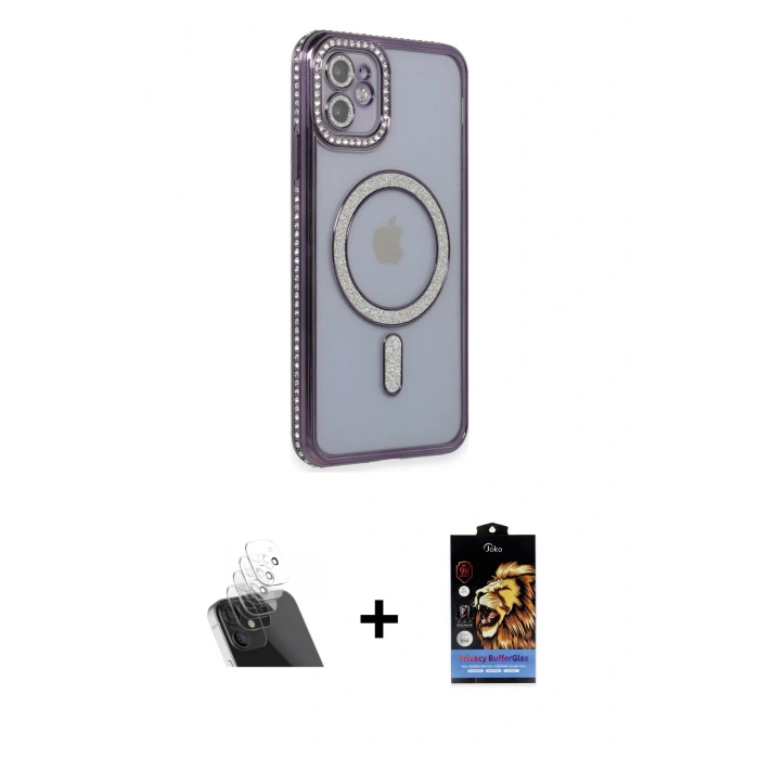 MARSİLYAN™- iPhone 11 Kılıf Zirve Doku Prime - Siyah Buffer Hayalet Cam Ekran Koruyucu + Şeffaf Kamera Lens Koruma Cam