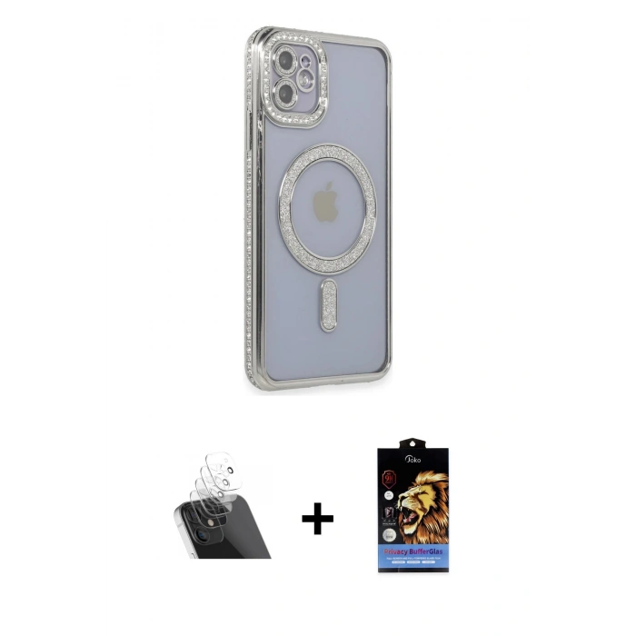 MARSİLYAN™- iPhone 11 Kılıf Zirve Doku Prime - Siyah Buffer Hayalet Cam Ekran Koruyucu + Şeffaf Kamera Lens Koruma Cam