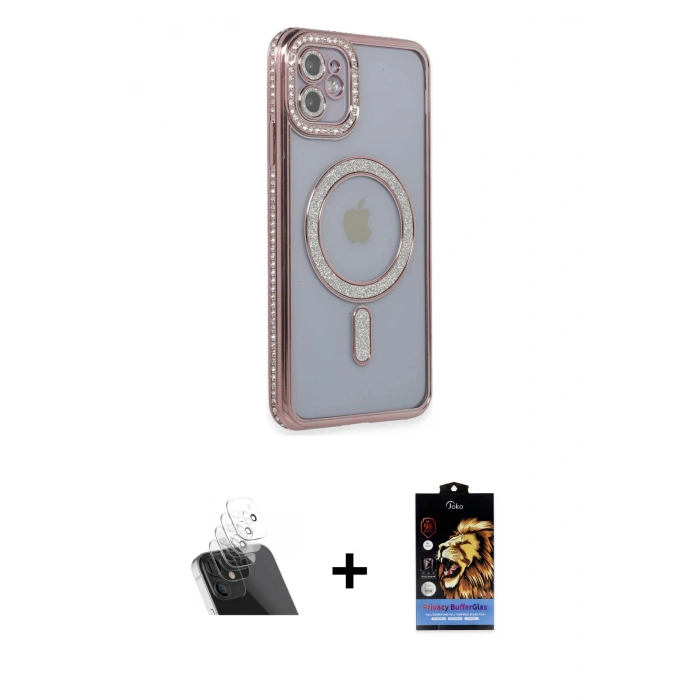 MARSİLYAN™- iPhone 11 Kılıf Zirve Doku Prime - Siyah Buffer Hayalet Cam Ekran Koruyucu + Şeffaf Kamera Lens Koruma Cam
