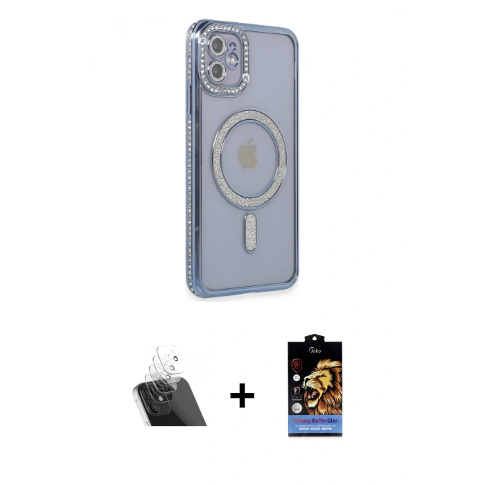 MARSİLYAN™- iPhone 11 Kılıf Zirve Doku Prime - Siyah Buffer Hayalet Cam Ekran Koruyucu + Şeffaf Kamera Lens Koruma Cam