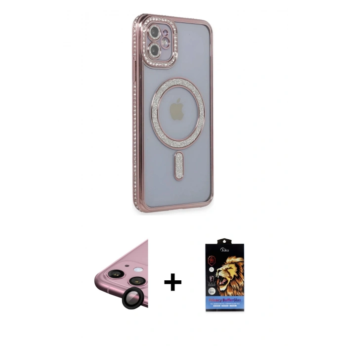 MARSİLYAN™- iPhone 11 Kılıf Zirve Doku Prime - Siyah Buffer Hayalet Cam Ekran Koruyucu + Raze Metal Kamera Lens - SH