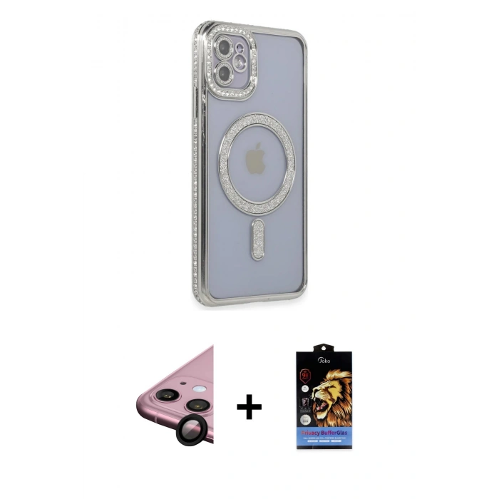 MARSİLYAN™- iPhone 11 Kılıf Zirve Doku Prime - Siyah Buffer Hayalet Cam Ekran Koruyucu + Raze Metal Kamera Lens - SH