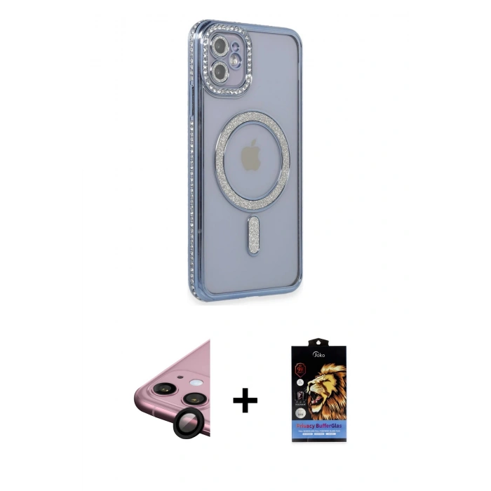 MARSİLYAN™- iPhone 11 Kılıf Zirve Doku Prime - Siyah Buffer Hayalet Cam Ekran Koruyucu + Raze Metal Kamera Lens - SH