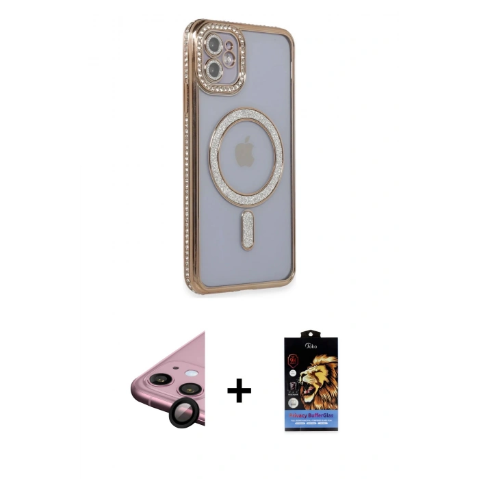 MARSİLYAN™- iPhone 11 Kılıf Zirve Doku Prime - Siyah Buffer Hayalet Cam Ekran Koruyucu + Raze Metal Kamera Lens - SH