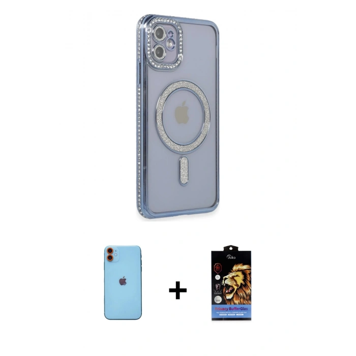 MARSİLYAN™- iPhone 11 Kılıf Zirve Doku Prime - Siyah Buffer Hayalet Cam Ekran Koruyucu + Neon Fosforlu Kamera Lens - TU