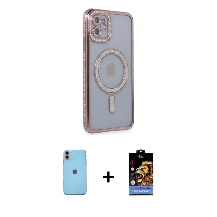 MARSİLYAN™- iPhone 11 Kılıf Zirve Doku Prime - Siyah Buffer Hayalet Cam Ekran Koruyucu + Neon Fosforlu Kamera Lens - TU
