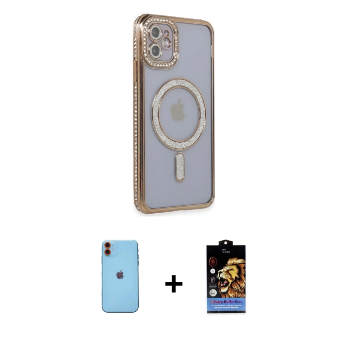 MARSİLYAN™- iPhone 11 Kılıf Zirve Doku Prime - Siyah Buffer Hayalet Cam Ekran Koruyucu + Neon Fosforlu Kamera Lens - TU