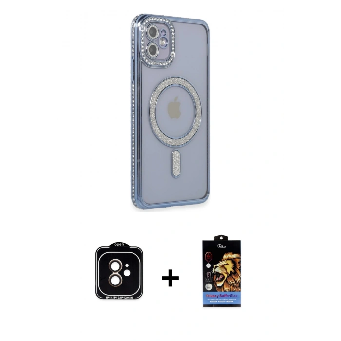 MARSİLYAN™- iPhone 11 Kılıf Zirve Doku Prime - Siyah Buffer Hayalet Cam Ekran Koruyucu + PVD Metal Kamera Lens - TU