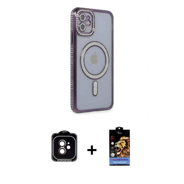 MARSİLYAN™- iPhone 11 Kılıf Zirve Doku Prime - Siyah Buffer Hayalet Cam Ekran Koruyucu + PVD Metal Kamera Lens - TU