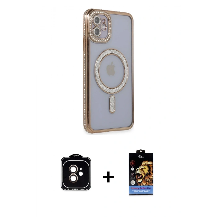 MARSİLYAN™- iPhone 11 Kılıf Zirve Doku Prime - Siyah Buffer Hayalet Cam Ekran Koruyucu + PVD Metal Kamera Lens - TU