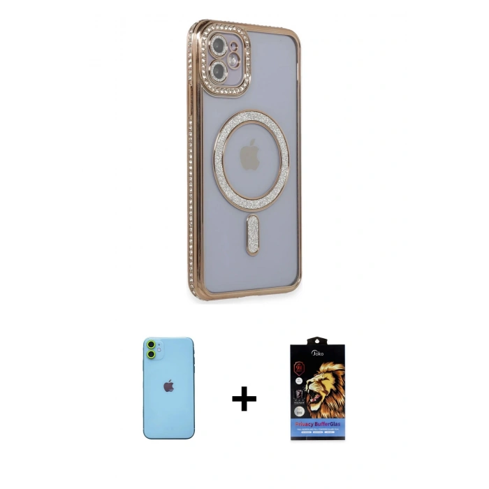 MARSİLYAN™- iPhone 11 Kılıf Zirve Doku Prime - Siyah Buffer Hayalet Cam Ekran Koruyucu + Neon Fosforlu Kamera Lens - YL