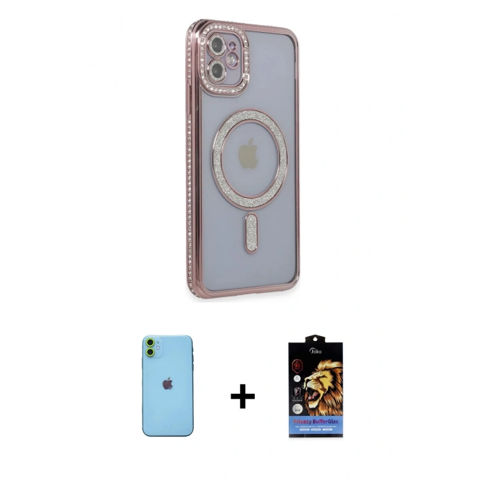 MARSİLYAN™- iPhone 11 Kılıf Zirve Doku Prime - Siyah Buffer Hayalet Cam Ekran Koruyucu + Neon Fosforlu Kamera Lens - YL
