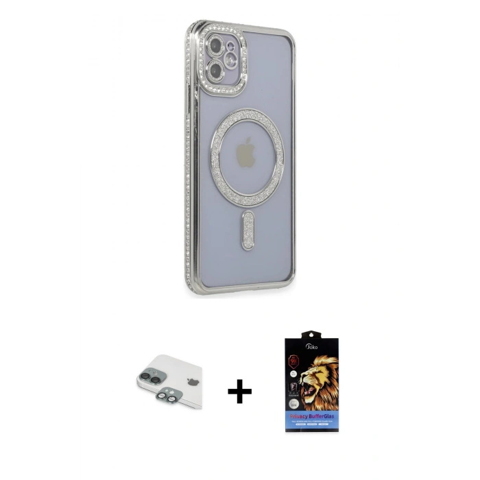 MARSİLYAN™- iPhone 11 Kılıf Zirve Doku Prime - Siyah Buffer Hayalet Cam Ekran Koruyucu + Yeşil Pers Alüminyum Kamera Lens