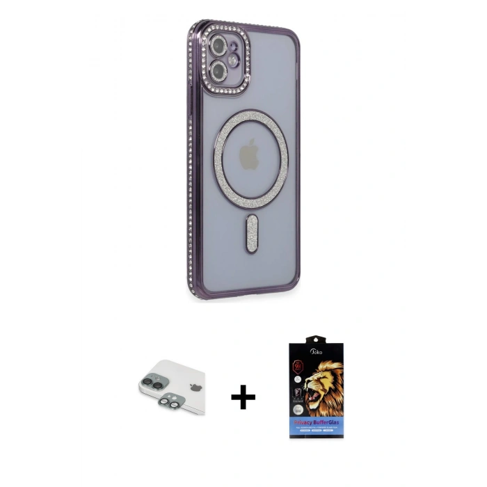 MARSİLYAN™- iPhone 11 Kılıf Zirve Doku Prime - Siyah Buffer Hayalet Cam Ekran Koruyucu + Yeşil Pers Alüminyum Kamera Lens